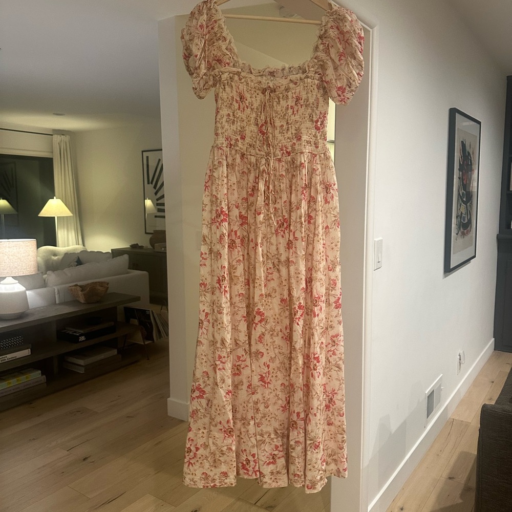 Doen Cream Maxi Dress with Pink Floral Print